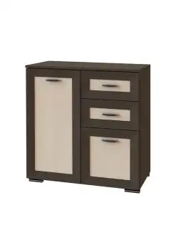 Comoda ASTRA, 2 sertare, 2 usi, corp wenge, fronturi wenge + mesteacan, 80x44x86 cm