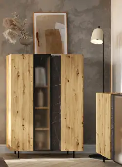 Comoda Bar Cu 3 Usi Malmo, Stejar Artisan Si San Sebastian, 100 Cm