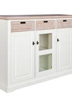 Comoda Bar Porto Cu 3 Usi Si 3 Sertare Alb Si Natur, 150 Cm