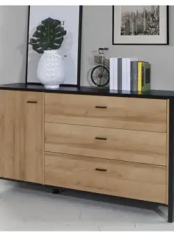 Comoda Cu 1 Usa Si 3 Sertare High Rock, Stejar Riviera si Negru, 151.3 Cm