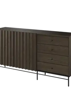 Comoda Cu 2 Usi Si 4 Sertare Belmonte, Frasin Portland Si Negru, 165 Cm