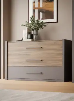 Comoda Cu 3 Sertare Delicate, Stejar Justus Si Gri Wolfram Uni, 119.4 Cm