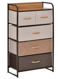Comoda cu 5 sertare pliante din material textil si raft din MDF, mobilier pentru camera de zi si dormitor, 58x29x99cm, multicolor | Aosom RO