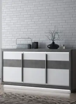 Comoda Cuantico Alb, Beton Optic Gri Inchis Si Alb Super Lucios, 192.7 Cm