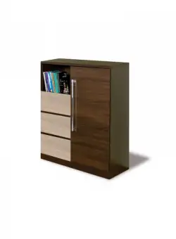 Comoda DY1, 1 usa si 3 sertare, sonoma inchis + MDF sonoma deschis, 85x42x105 cm