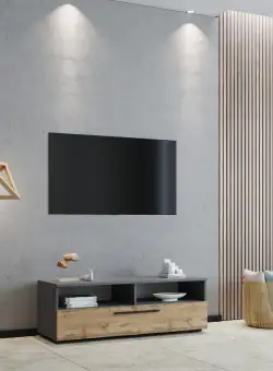 Comoda Haga, O Usa, 2 Polite, Antracit/Stejar Wotan, L 120 x l 40 x H 39 cm