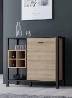 Comoda High Rock, 1 Usa, Negru Si Stejar Riviera, 93.3 Cm