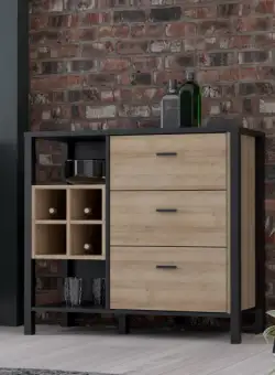 Comoda High Rock, Stejar Riviera Si Negru, 93.3 Cm