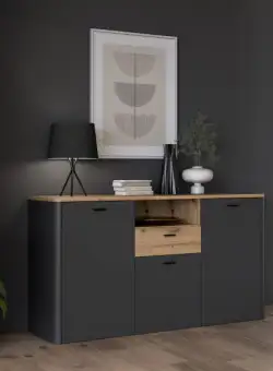 Comoda Leokadia, Stejar Artisan Si Gri Wolfram Uni, 158 Cm