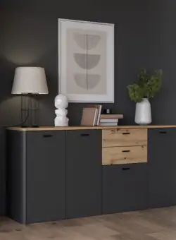 Comoda Leokadia, Stejar Artisan Si Gri Wolfram Uni, 183 Cm