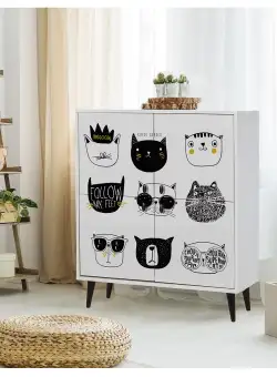 Comoda Multilux Cats, Alb, 36x111x95 cm