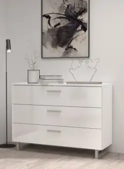 Comoda Soprano, Alb Si Alb Super Lucios, 120.1 Cm