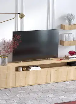 Comoda Tv Alika cu 3 usi, Stejar, 180 x 45 x 35 cm