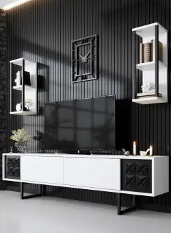 Comoda TV Black Line TV Stand Stylish, Gri, 180 x 48 x 30 cm