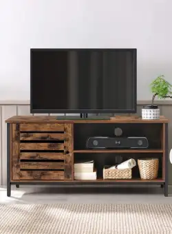 Comoda Tv Cu 1 Usa Si 2 Rafturi, Maro Rustic Și Negru, 110 Cm