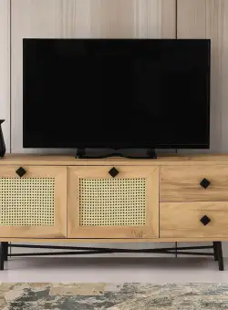 COMODA TV Hapsiyas 140 cu 2 sertare si 2 usi, Stejar, 140 x 60 x 40 cm