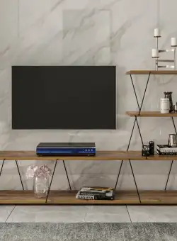 COMODA TV ilgaz, Alb - Crem - Gri, 150x93x30 cm