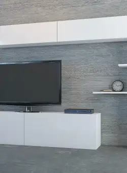 Comoda Tv Irfan Modern Stylecu dulapuri si rafturi, Alb, 215 x150 x 32 cm