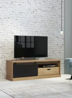 Comoda Tv Kaszimiro, Stejar Waterford Si Negru, 163.2 x 56.2 x 52 Cm