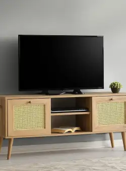 COMODA TV Letoon 140 cu 2 usi si rafturi, Stejar, 140 x 60 x 40 cm