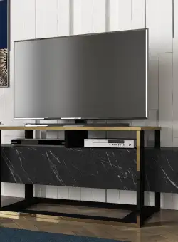 COMODA TV Platinum, Negru, 160 x 50 x 46 cm