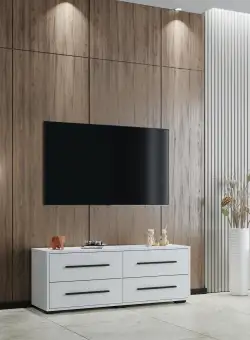 Comoda TV Siena, 4 Sertare, Alb, 120 x 35 x 45 cm