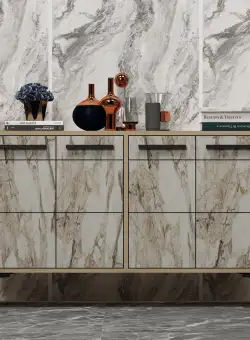 Comoda TV Stria - Sapphire Oak, Marble, Stejar, 75x30x120 cm