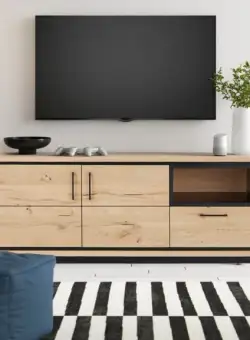 Comoda Tv Tulsa Cu 2 Usi,1 Sertar Si 1 Nisa, Furnir Din Lemn Masiv, 158 Cm