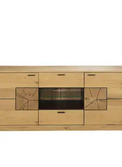 Comoda Tv Urbano Oak Cu 2 Usi Si 2 Sertare, Stejar Rustic Si Negru, 140 Cm