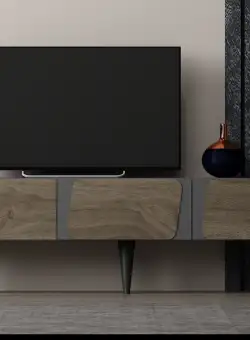 Comoda TV Veas - Anthracite, Walnut, Gri, 43x30x150 cm