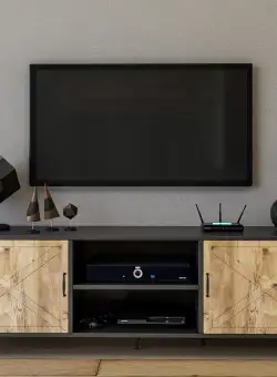 Comoda TV Venus cu 2 usi, Gri, 160 x 56 x 40 cm