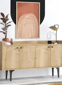 Consola Copenhag cu 4 usi, Stejar, 150 x 80 x 40 cm