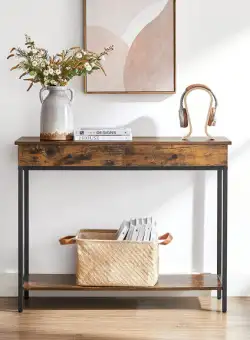 Consola Cu 2 Sertare, Vintage Maro Si Negru, 100 X 30 Cm