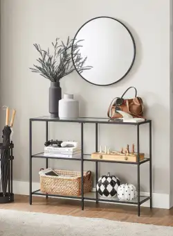 Consola Cu 3 Etaje, Cadru Metalic, Negru, 100 X 30 Cm