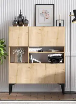 Consola Medusa cu 4 usi si 3 rafturi, Stejar, 100 x 125 x 35 cm