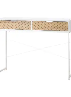 Consola Moderna HOMCOM cu 2 Sertare, Masa pentru Hol Metalica cu Structura Incrucisata, Masuta pentru Sufragerie, Alba