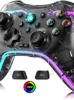 Controller Wireless cu programare, turbo, lumina RGB, transparent, pentru iOS iPhone/iPad/Android/Tablet/PC/Switch/PS5/PS4/PS3
