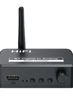 Convertor Audio Digital la Analog Techstar® OT13, Compatibil Bluetooth 5.1, USB, AUX 3.5 mm, Cablu audio optic, RCA, Negru