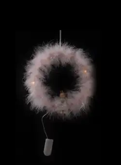 Coronita Craciun cu puf si lumini led, roz, 19x19 cm