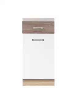 Corp inferior 40 ECO-2D, 2 usi, corp stejar sonoma, fronturi alb lucios + stejar sanremo, 40x51x82 cm
