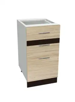 Corp inferior 40 YANA, 3 sertare, corp alb, fronturi sonoma deschis + inchis, 40x50x77 cm