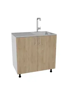 Corp Masca Chiuveta Karo, 2 Usi, Lemn Natural/Alb, 80 x 50 x 80 cm