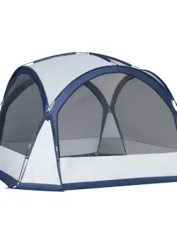 Cort de Camping Outsunny pentru 6-8 persoane cu 4 Usi cu fermoar, 350x350x230cm, Alb si Albastru | Aosom Ro