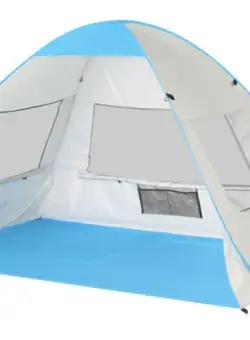 Cort Pentru Plaja Argintiu Anti-UV Tip Pop-up cu Ferestre pentru 2 Persoane Marime 200x135x130cm