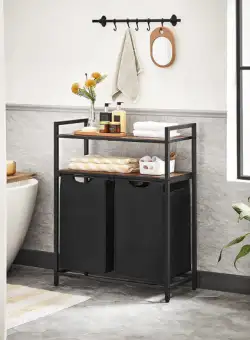 Cos De Rufe Cu 2 Rafturi De Depozitare, Maro Rustic Si Negru