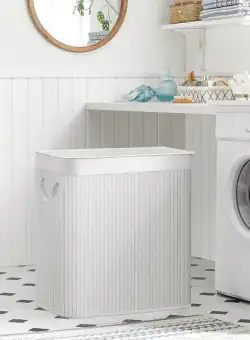 Cos De Rufe Cu 3 Compartimente, Cu Capac, Cu Manere, Pliabil, Alb, 60 Cm