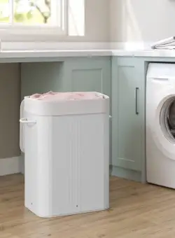 Cos De Rufe Cu 3 Manere Din Bambus, Pliabil, Alb, 40 Cm