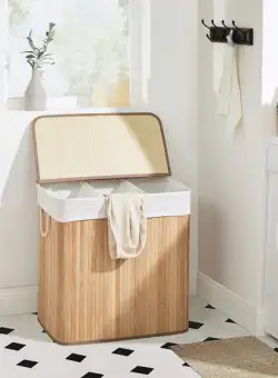 Cos De Rufe Cu 3 Sectiuni, Cu Capac Si Manere, Pliabil, Natur