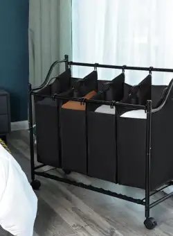 Cos De Rufe Cu Roti, Negru, 87.5 x 38.5 x (67-81) cm