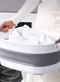 Cos de rufe, lighean silicon pliabil, 38L, alb/gri